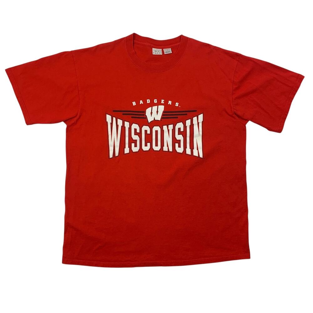 Vintage Wisconsin Badgers Shirt Mens XL Extra Large Red Short Sleeve M.J. Soffe